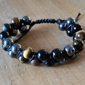 Bracelet Shamballa Équilibre Oeil de Tigre, Hématite et Onyx | Protection & Force