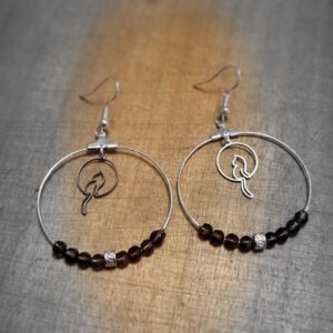 Boucles d'oreilles créoles 'Chat Lunaire' avec perles Swarovski et argent